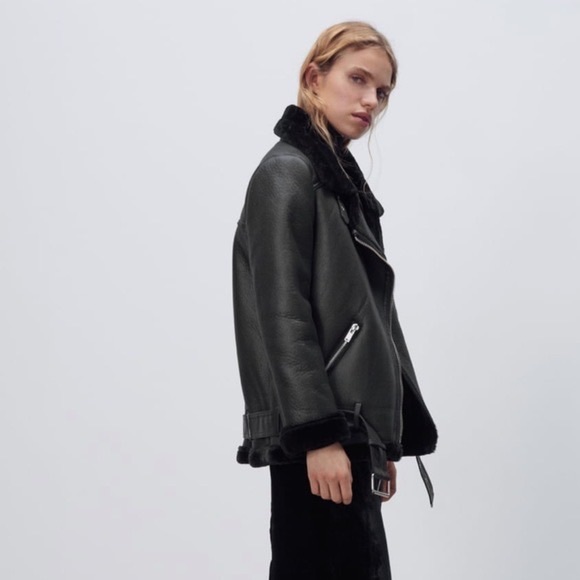 NWT. Zara Faux Fur Leather Double Faced Moto Biker Jacket Women’s-XL. - Picture 5 of 16
